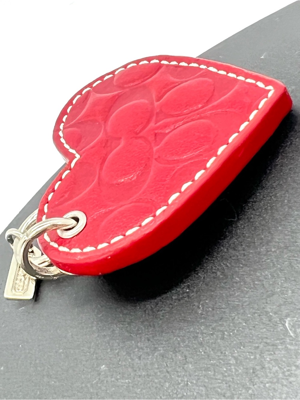 Coach Vintage Red Leather Embossed Signature Heart Key Fob Bag Charm - Picture 8 of 13